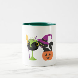 Personalisierte Halloween-Black Cat-Kaffee-Tasse Zweifarbige Tasse