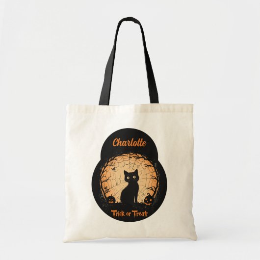 Personalisierte Halloween-Black Cat-Trick-oder-Lec Tragetasche (Vorne)