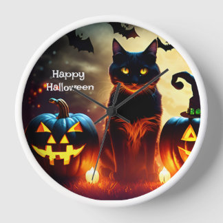 Personalisierte Halloween Black Cat Wall Uhr