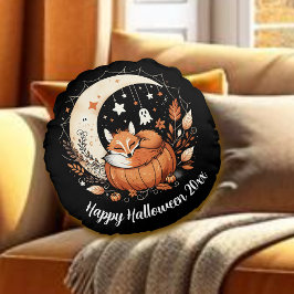 Personalisierte Halloween-Fox und Ghost-Rundkissen Rundes Kissen