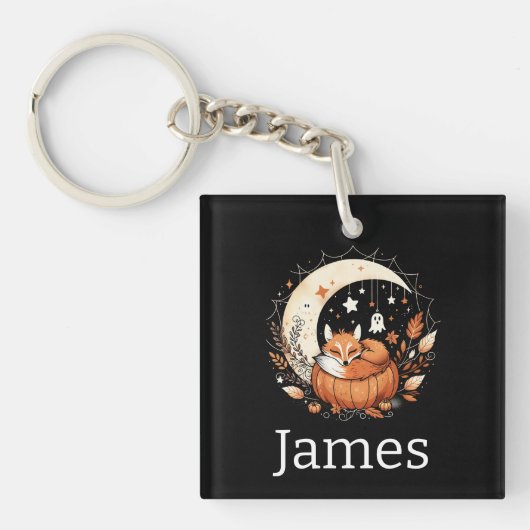 Personalisierte Halloween Fox und Ghost Schlüsselanhänger (Vorderseite)