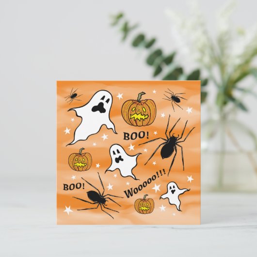 Personalisierte Halloween-Geister, Pumpkins und Sp Einladung (Stehend Vorderseite)