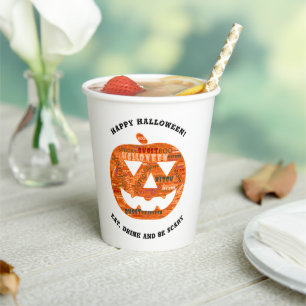 Personalisierte Halloween-Jack-o'-Lantern-Word-Wol Pappbecher