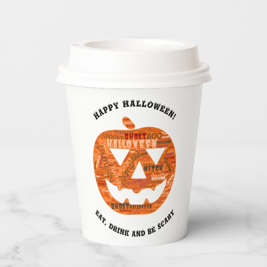 Personalisierte Halloween-Jack-o'-Lantern-Word-Wol Pappbecher (Rückseite)