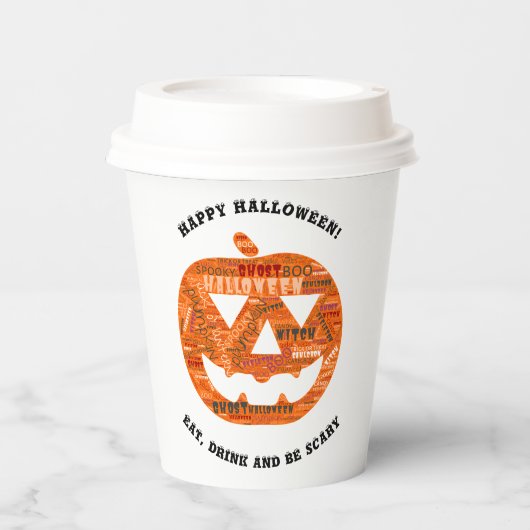 Personalisierte Halloween-Jack-o'-Lantern-Word-Wol Pappbecher (Vorderseite)