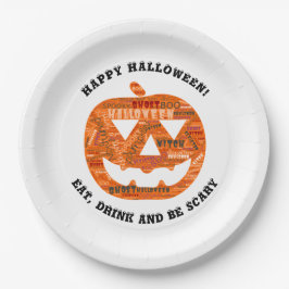 Personalisierte Halloween-Jack-o'-Lantern-Word-Wol Pappteller