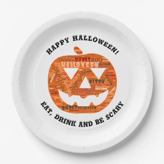 Personalisierte Halloween-Jack-o'-Lantern-Word-Wol Pappteller (Vorderseite)