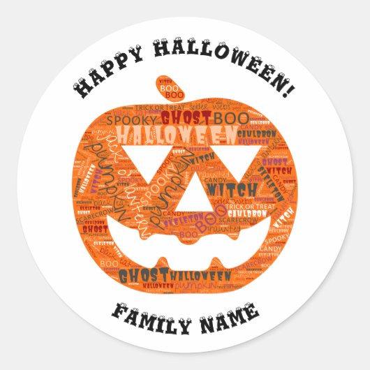 Personalisierte Halloween-Jack-o'-Lantern-Word-Wol Runder Aufkleber (Vorderseite)