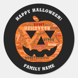 Personalisierte Halloween-Jack-o'-Lantern-Word-Wol Runder Aufkleber