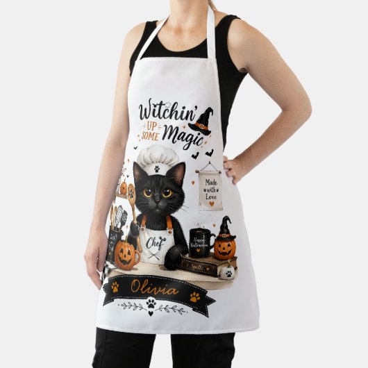 Personalisierte Halloween-Katz-Kochschürze mit ind Schürze (InSitu)
