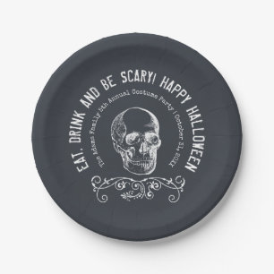 Personalisierte Halloween-Party Kreidetafel-Totenk Pappteller