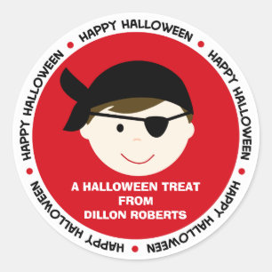 Personalisierte Halloween Pirate Boy Favor Tag Runder Aufkleber