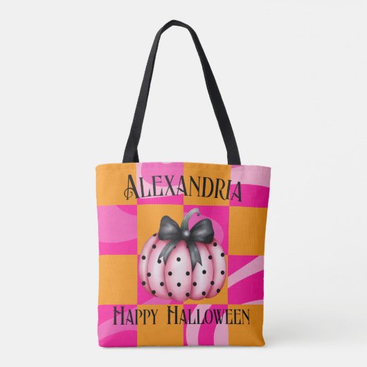 Personalisierte Halloween Pumpkin Bow Pink Orange Tasche (Rückseite)