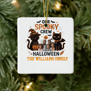 Personalisierte Halloween-Schwarzkatzen-Familienko Keramikornament