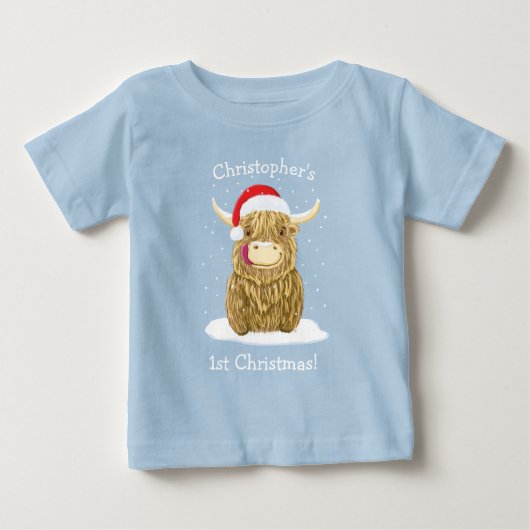 Personalisierte Haman-Hochlandkühe im Schnee Baby T-shirt (Vorderseite)
