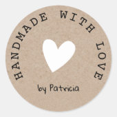Personalisierte Handarbeit mit Liebe Weißherz Kraf Runder Aufkleber (Vorderseite)