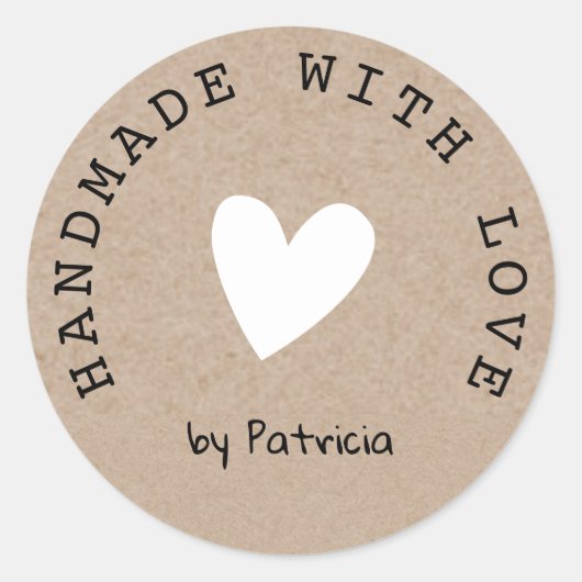 Personalisierte Handarbeit mit Liebe Weißherz Kraf Runder Aufkleber (Vorderseite)