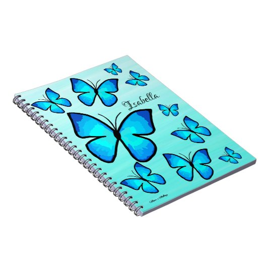 Personalisierte handbemalte blaue Schmetterlinge O Notizblock (Rechte Seite)