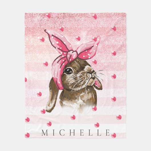 Personalisierte Handgemälde Bunny Glitzer Fleecedecke (Vorderseite)