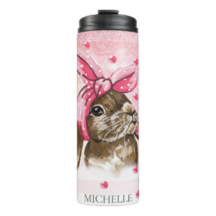 Personalisierte Handgemälde Bunny Glitzer Thermosbecher
