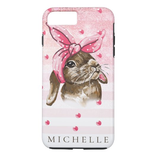 Personalisierte Handgemalt Hase mit rosa Bug Case-Mate iPhone Hülle (Rückseite)