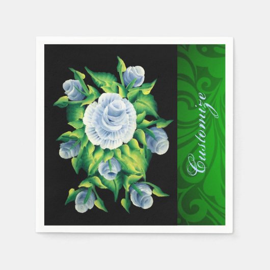 Personalisierte handgestrichene blaue Rose Napkins Serviette (Vorderseite)