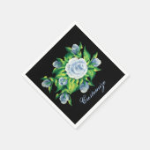 Personalisierte handgestrichene blaue Rose Schwarz Serviette (Ecke)