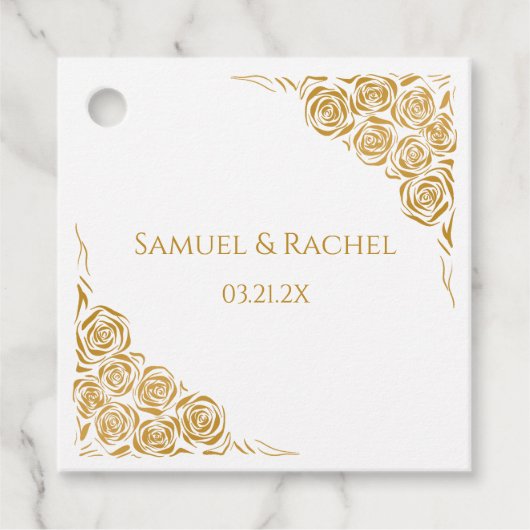 Personalisierte handgezeichnete Goldene Rose Hochz Geschenkanhänger (Vorderseite)