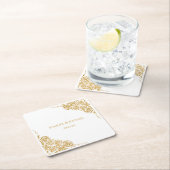 Personalisierte handgezeichnete Goldene Rose Hochz Rechteckiger Pappuntersetzer (Vor Ort)