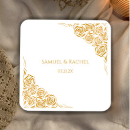 Personalisierte handgezeichnete Goldene Rose Hochz Rechteckiger Pappuntersetzer