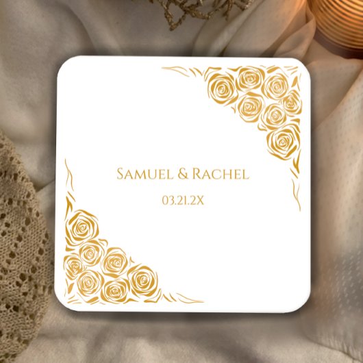 Personalisierte handgezeichnete Goldene Rose Hochz Rechteckiger Pappuntersetzer