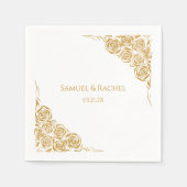 Personalisierte handgezeichnete Goldene Rose Hochz Serviette (Vorderseite)