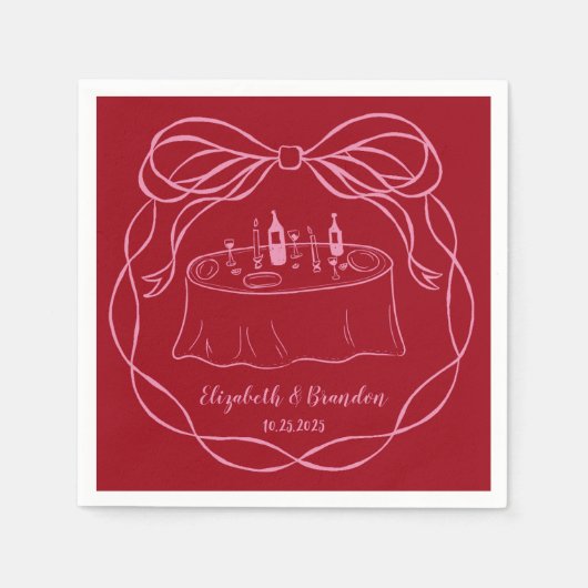 Personalisierte handgezeichnete Hochzeitsimulation Serviette (Vorderseite)