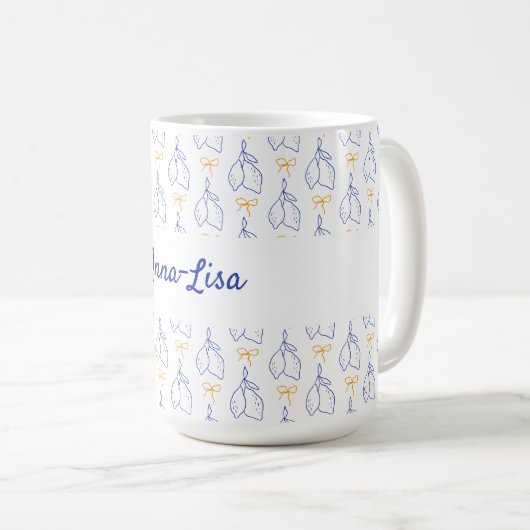 Personalisierte Handgezeichnete italienische Blaul Kaffeetasse (VorderseiteRechts)