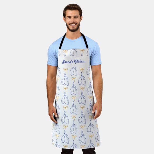 Personalisierte Handgezeichnete italienische Blaul Schürze (Getragen)