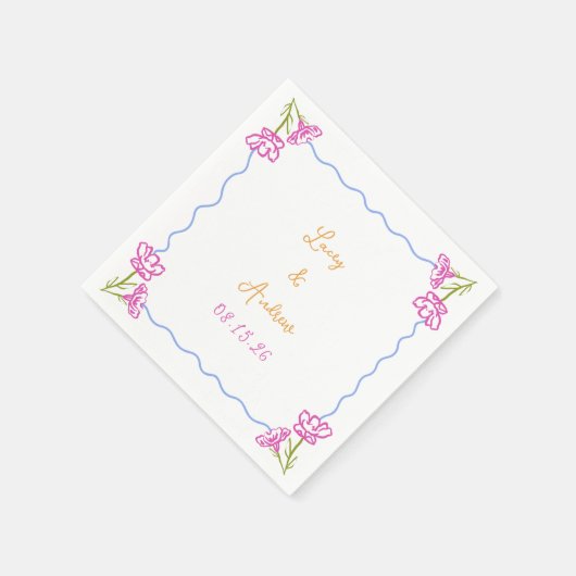 Personalisierte handgezeichnete Italienische Blume Serviette (Ecke)