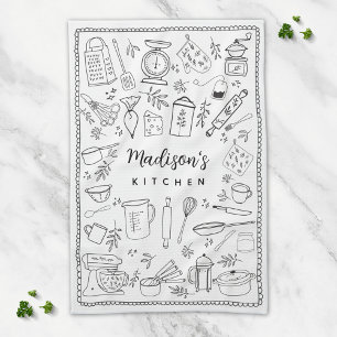 Personalisierte handgezeichnete Küchenutensilien  Geschirrtuch