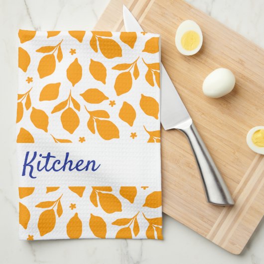 Personalisierte, handgezogene Gelbe Zitronen Geschirrtuch (Viertel Falte)