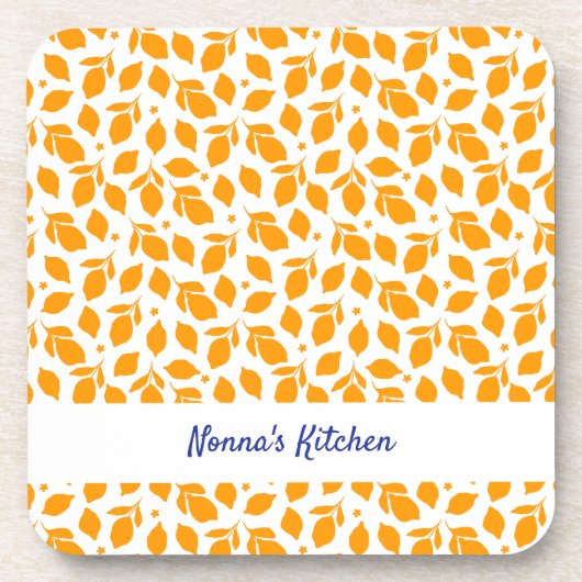 Personalisierte, handgezogene Gelbe Zitronen Getränkeuntersetzer (Vorderseite)