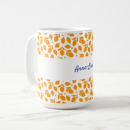 Personalisierte, handgezogene Gelbe Zitronen Kaffeetasse (Vorderseite Links)