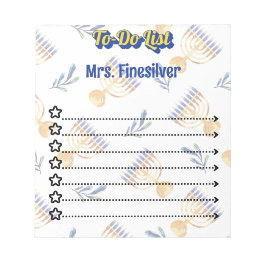 Personalisierte Hanukkah-Aufgabenliste Notizblock (Vorderseite)