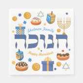 Personalisierte Hanukkah Menorah Donuts & Dreidel Serviette (Vorderseite)