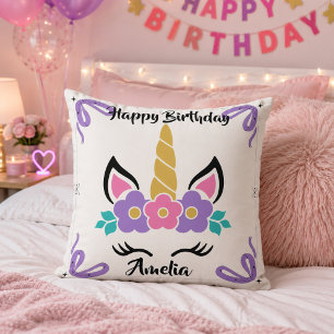 Personalisierte Happy Birthday Einhorn Wurfkissen Kissen