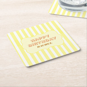 Personalisierte Happy Birthday Gelbe Streifen  Rechteckiger Pappuntersetzer