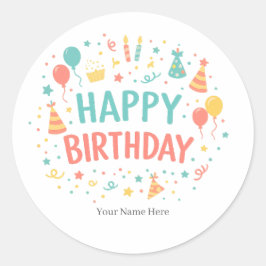 Personalisierte Happy Birthday Party-Sticker zum S Runder Aufkleber