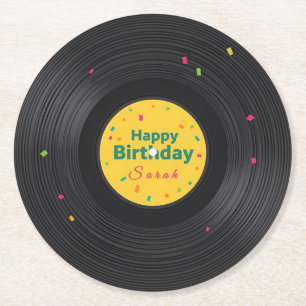 Personalisierte Happy Birthday Vinyl-Schallplatte  Runder Pappuntersetzer