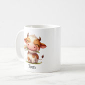 Personalisierte Happy Brown Kuh mit Blume Kaffeetasse (Vorderseite Links)