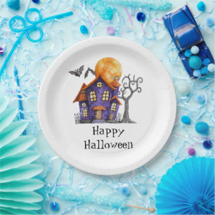 Personalisierte Happy Halloween Spukhaus-Party Pappteller