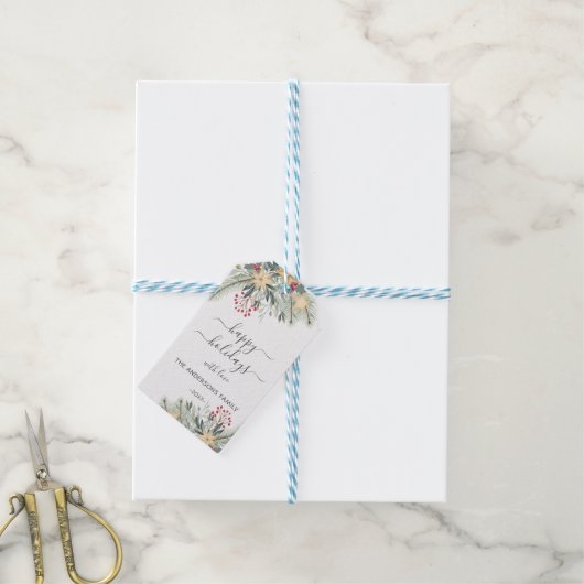 Personalisierte Happy Holidays Aquarellpräsente Ta Geschenkanhänger (Mit Garn)