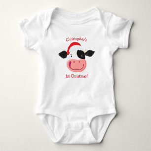 Personalisierte Happy Holstein Kuh 1. Weihnachten Baby Strampler